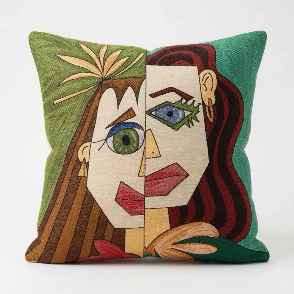 Vibrant Modern Art Pillow Cover – Cubist Face Design Decorative Throw Pillow